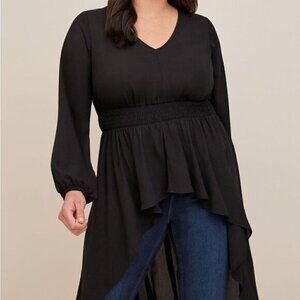 NWT Torrid Georgette Smocked Hi Lo Tunic Black Sz 4X Host Pick